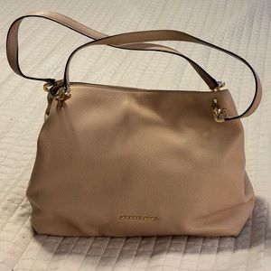 Cream Michael Kors Leighton Large Pebbled Leather Shoulder Tote